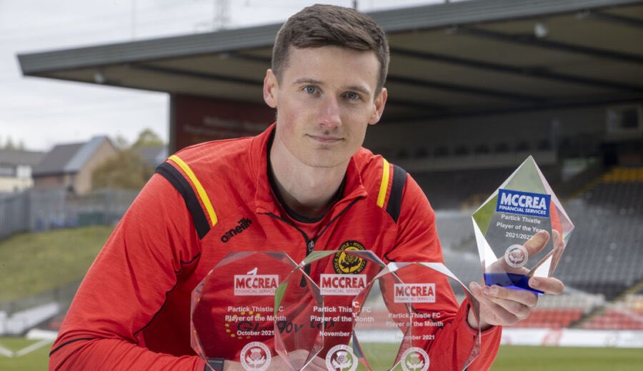 OTD; in 2022 Goalkeeper, Jamie Sneddon wins Partick Thistle’s Player of the Year. Sneddon was part of a defence which broke the club’s clean sheet record (8IAR), with 21 clean sheets across the season matching a club record.