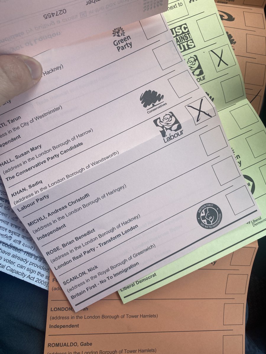 Four 👏 more 👏 years Buzzing to have used my right as a student to vote away from home to re-elect @SadiqKhan, @unmeshdesai and @CityHallLabour AMs 🌹 The Tories have rigged it - you have to vote Labour to stop the climate-change denying, Trump-supporting, Boris-fanatic Tory