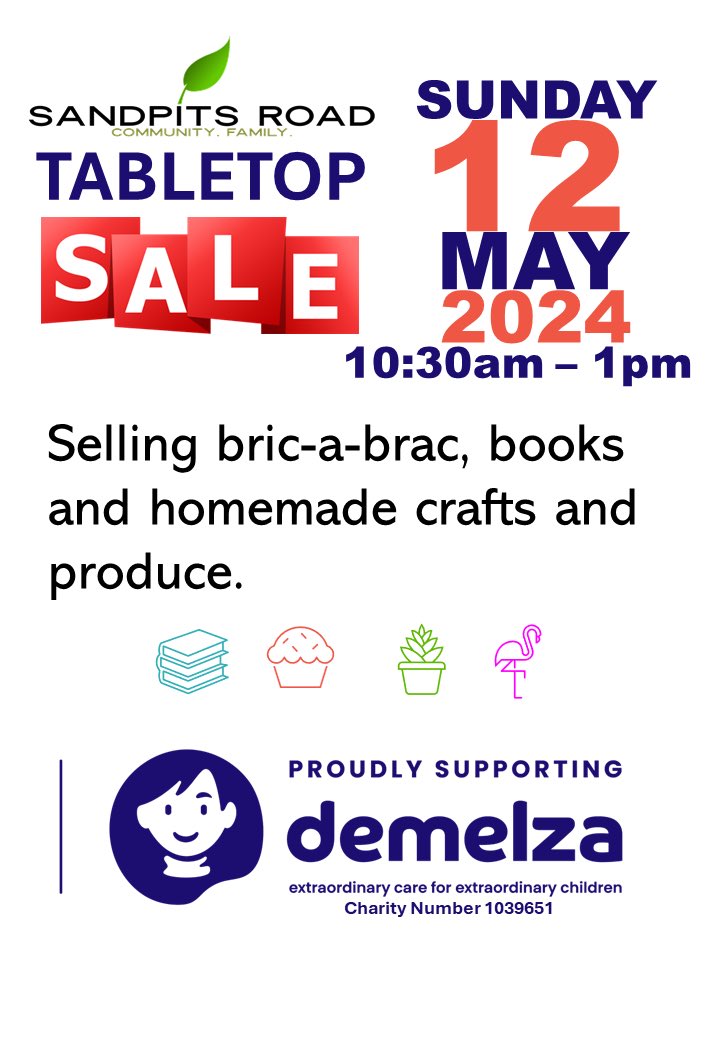 Our annual table top sale proudly supporting @DemelzaCharity takes place this year on Sunday 12 May 2024, from 10:30am to 1:00pm. Selling bric-a-brac, books and homemade crafts and produce. CR0 5HG for your satnav #what3words ///apples.bill.moves