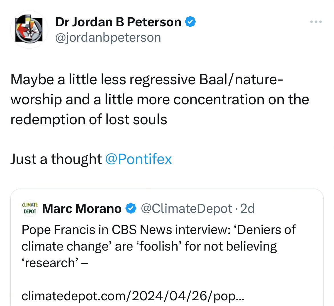 The Daily Wire, Jordan Peterson’s employer, was seeded by the Wilks Brothers who made their fortune in fracking. In case you were wondering why a psychologist thinks climate activism is “Baal worship.”