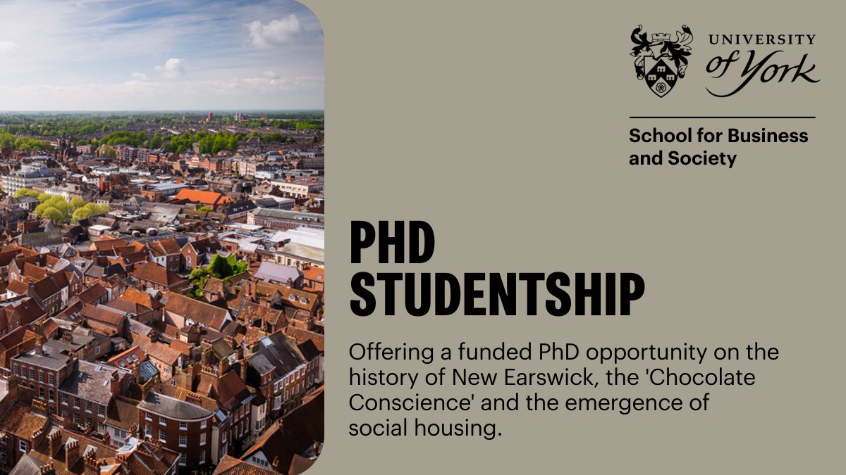 📢 Fully funded PhD studentship exploring the history of one of the key experiments in housing policy of the early twentieth century, the development of the New Earswick community by Joseph Rowntree in York. Apply by 31 May 2024: york.ac.uk/study/postgrad… #YorkResearch