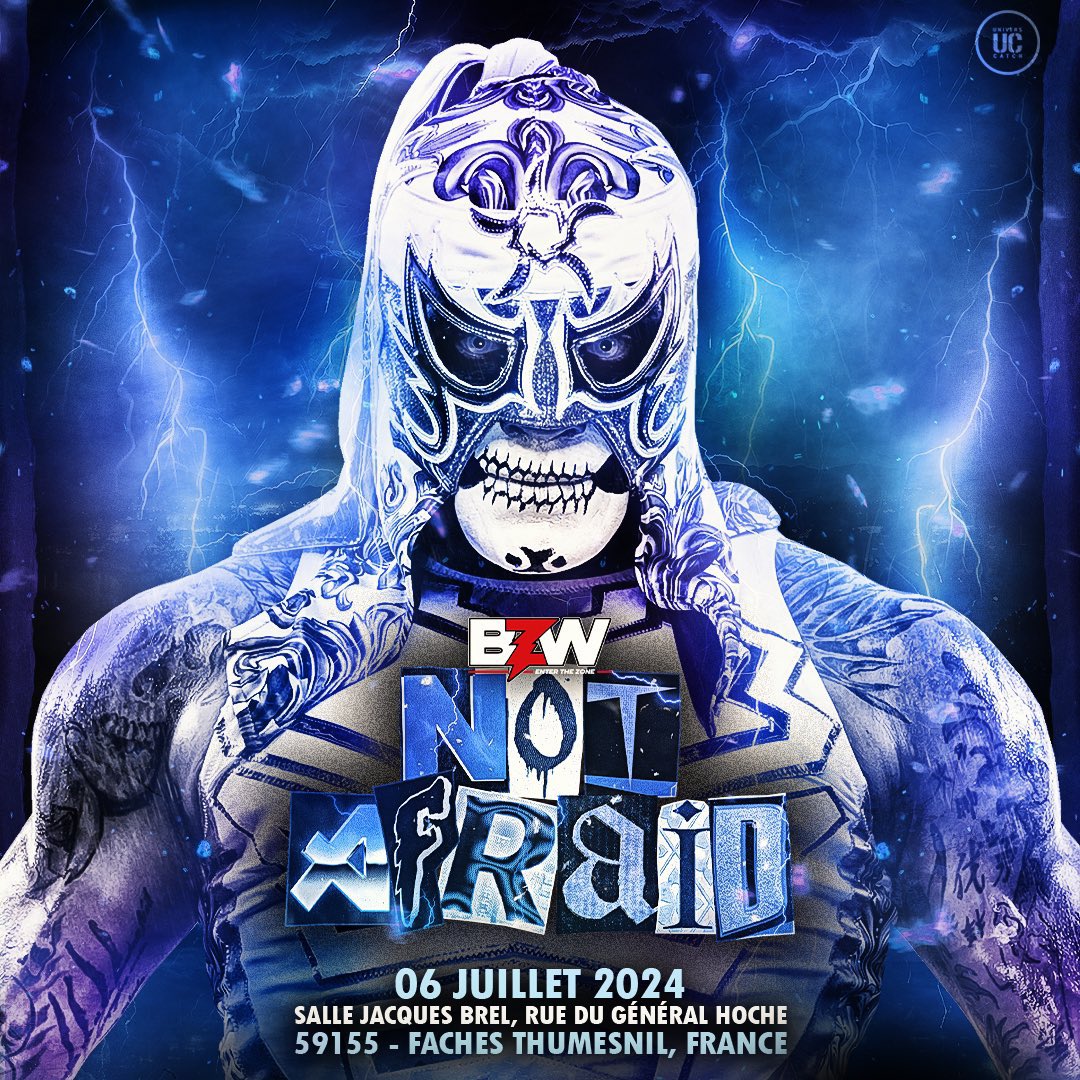 La empresa francesa BZW confirmó su show Not Afraid para el 6 de julio con la presencia de Penta El Zero Miedo, luchador de AEW. Tremendo anuncio. Zero Miedo en Europa.

#BZW
@bzw_wrestling
@PENTAELZEROM 
#AEW
@AEW