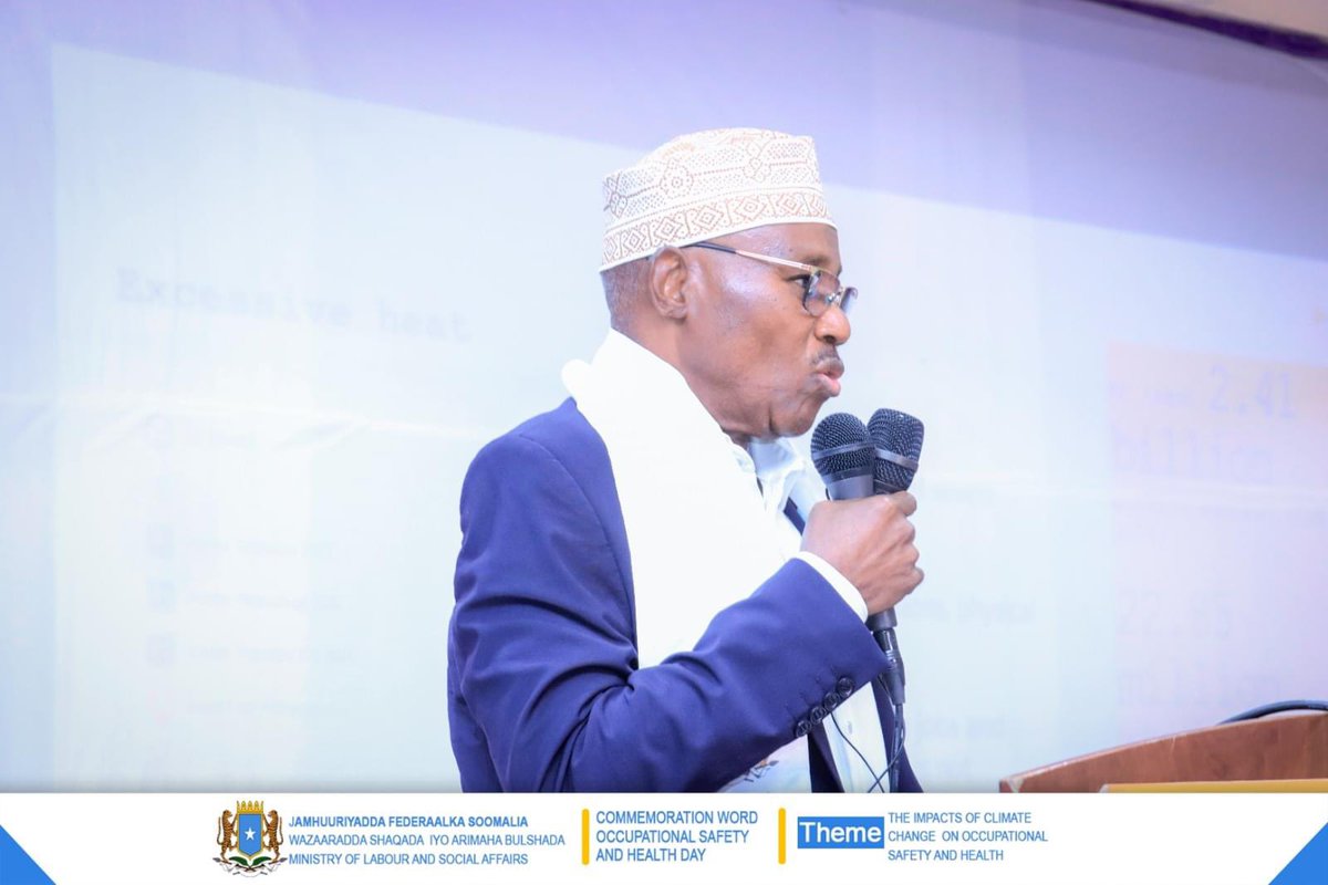 LibahIbrahim's tweet photo. Honored to launch the commemoration of the International Day of Occupational Safety and Health in Mogadishu today. 

The event marked a pivotal moment in raising awareness and promoting initiatives aimed at ensuring the well-being of workers across various industries in Somalia. https://t.co/AaikPnaAnY