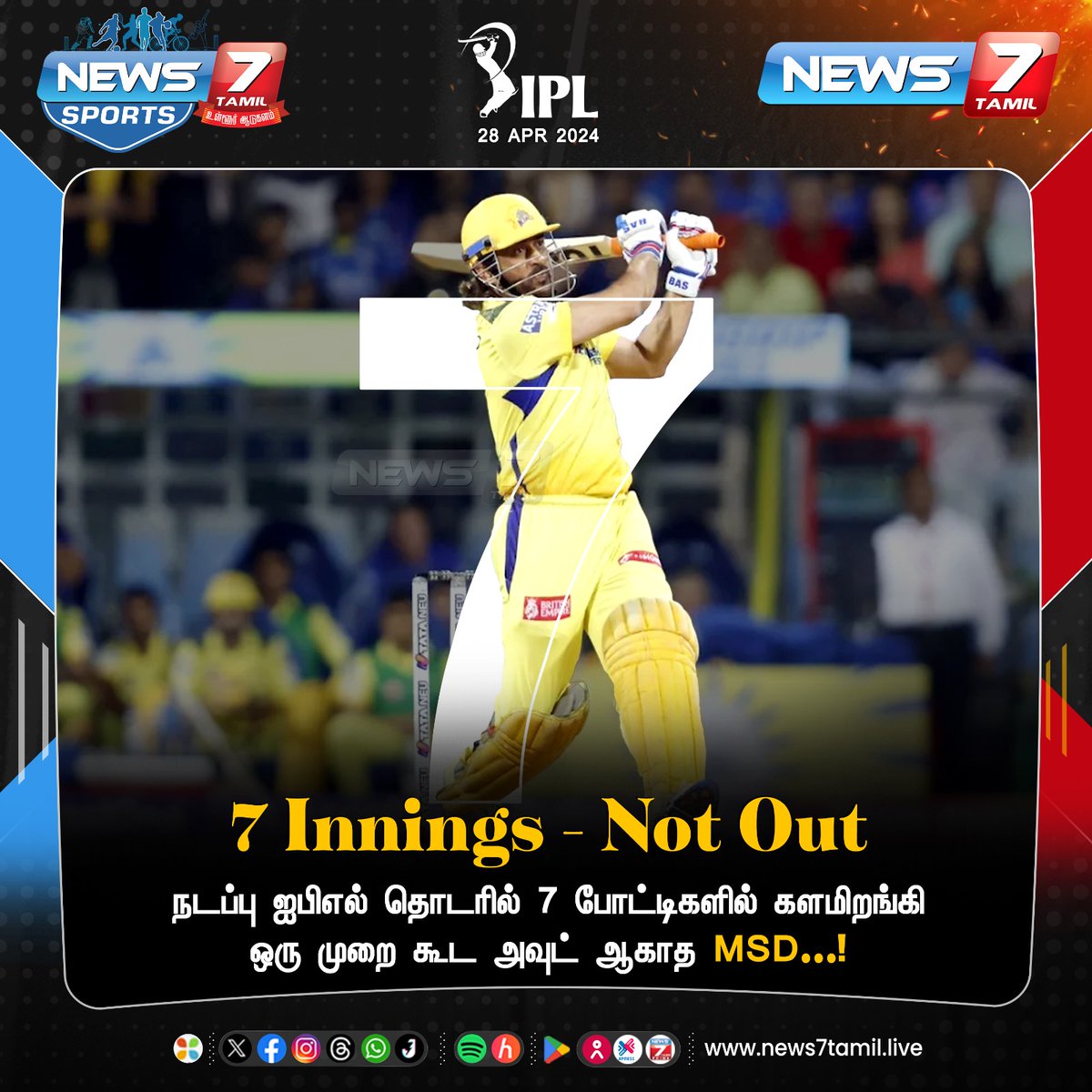 7 Innings - Not Out

#Cricket | #Sports | #CaptainCool |  #TusharDeshpande | #RuturajGaikwad | #CSKvSRH | #CSKvsSRHtickets | #DarylMitchell | #CSK | #MSDhoni𓃵 | #MSD | #PatCummins | #ChennaiSuperKings | #SunrisersHyderabad | #News7Tamil | #News7TamilUpdates