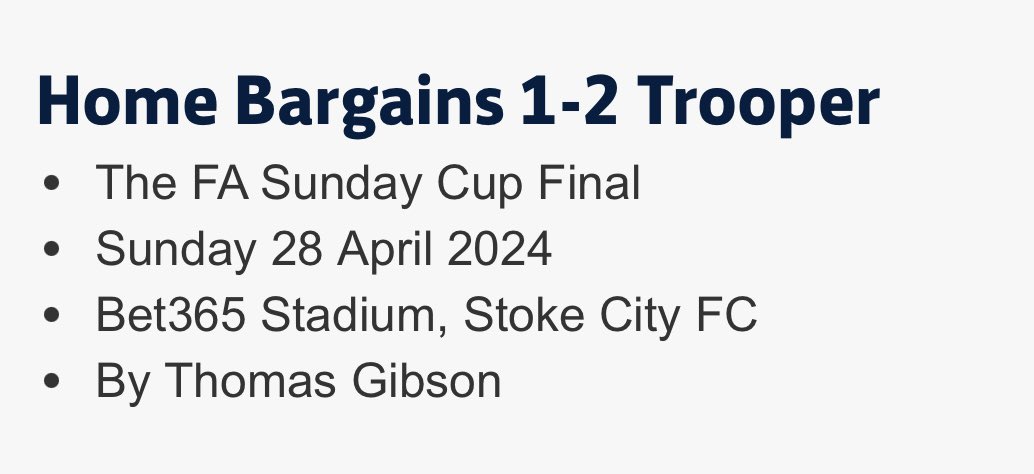 An absolute honour to have my work published on the FA Website today😌.

You can view my match report on an exciting FA Sunday Cup final below✍🏻.

thefa.com/news/2024/apr/…