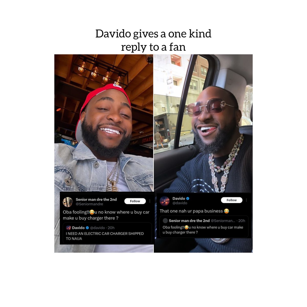 Davido gives a one kind reply to a fan
