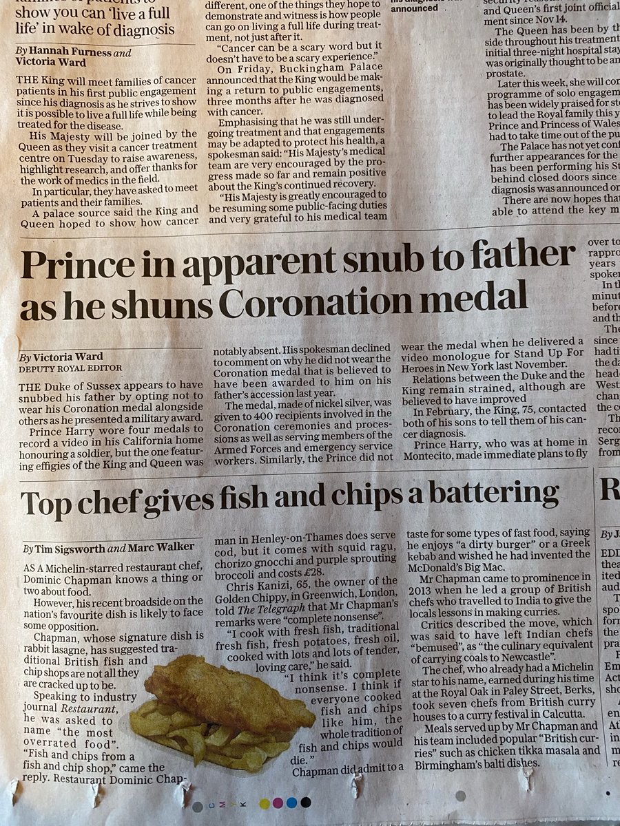 Oh dear, Chef ⁦@DomChapman⁩ of ⁦@the_crowntweet⁩ and his eponymous restaurant in Henley is in big trouble with Britain’s chippies. Page 3 in today’s Sunday Telegraph …