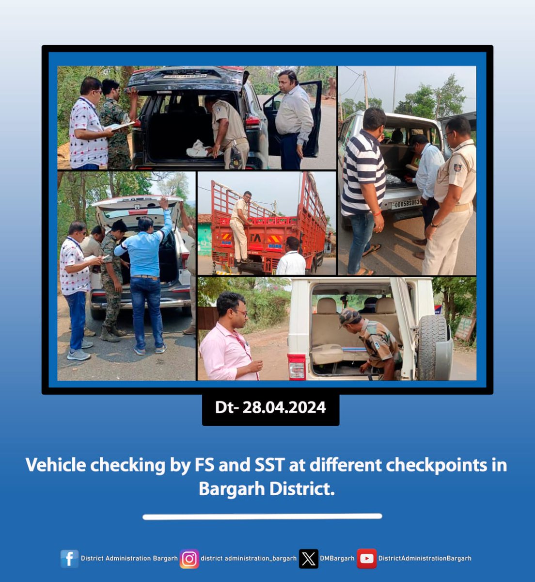 Vehicle checking by FS and SST at different checkpoints in Bargarh District on 28th April 2024. @OdishaCeo @IPR_Odisha