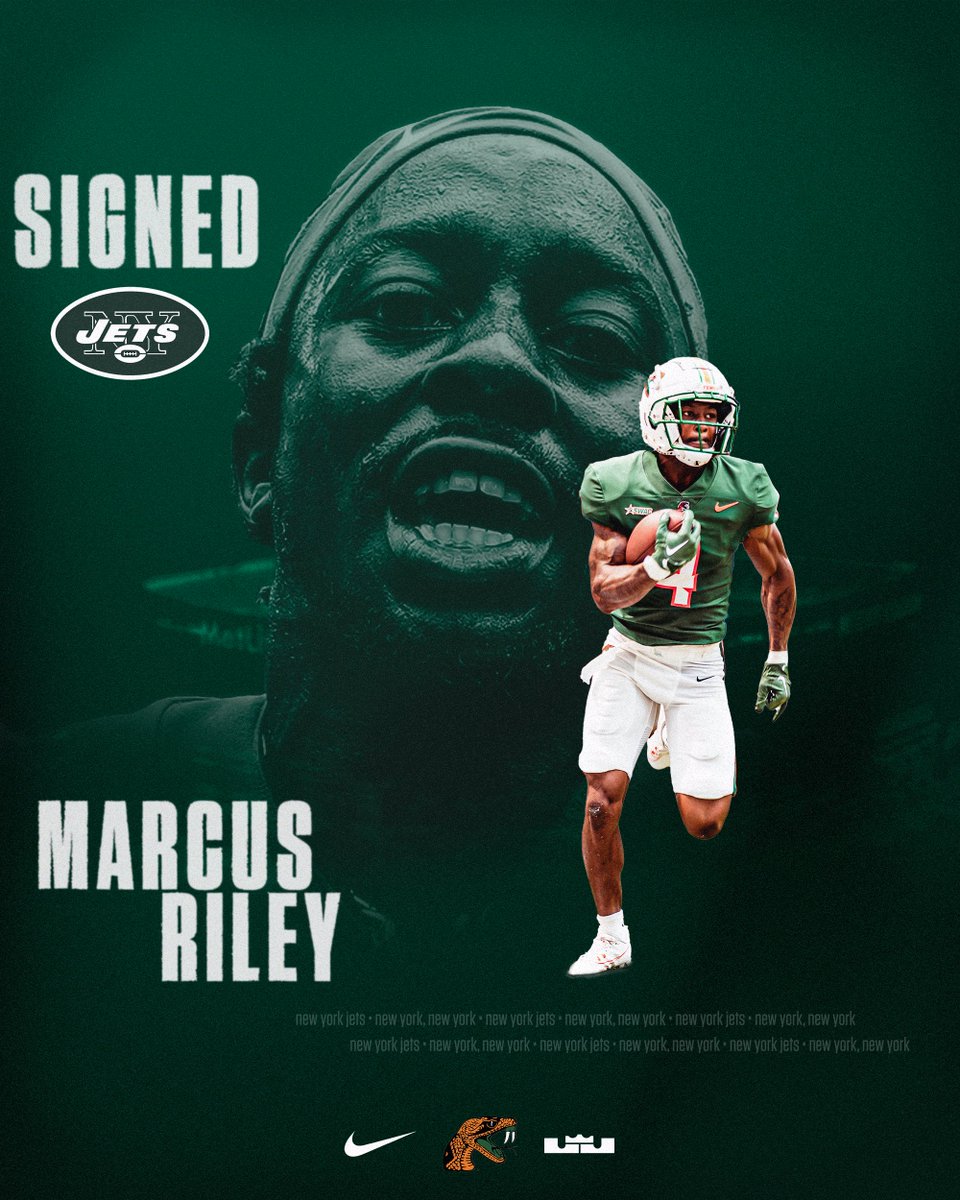 🚨 𝗦𝗜𝗚𝗡𝗘𝗗 🚨 Marcus Riley has signed with the New York Jets. #FAMU | #Rattlers | #RELOAD | #REPEAT