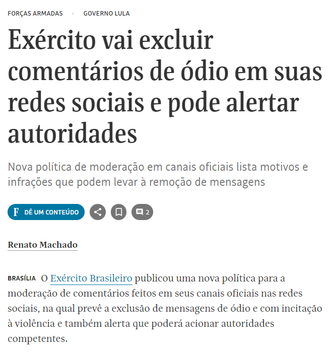 Críticas viraram 'comentários de ódio' pela militância de redação. É a mentalidade totalitária que vai tomando conta de toda burocracia brasileira. Quando se perde a legitimidade, o que sobra é a repressão como ferramenta para manter o poder.