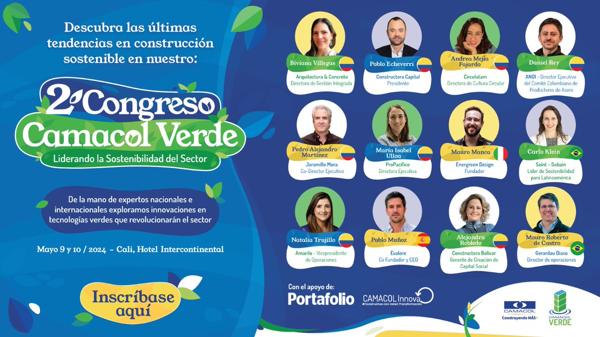 En alianza con: @CamacolColombia Segunda edición del Congreso Camacol Verde. Liderando la sostenibilidad del sector. 9 y 10 de Mayo- Cali. Más información ➡️acortar.link/b0m91a