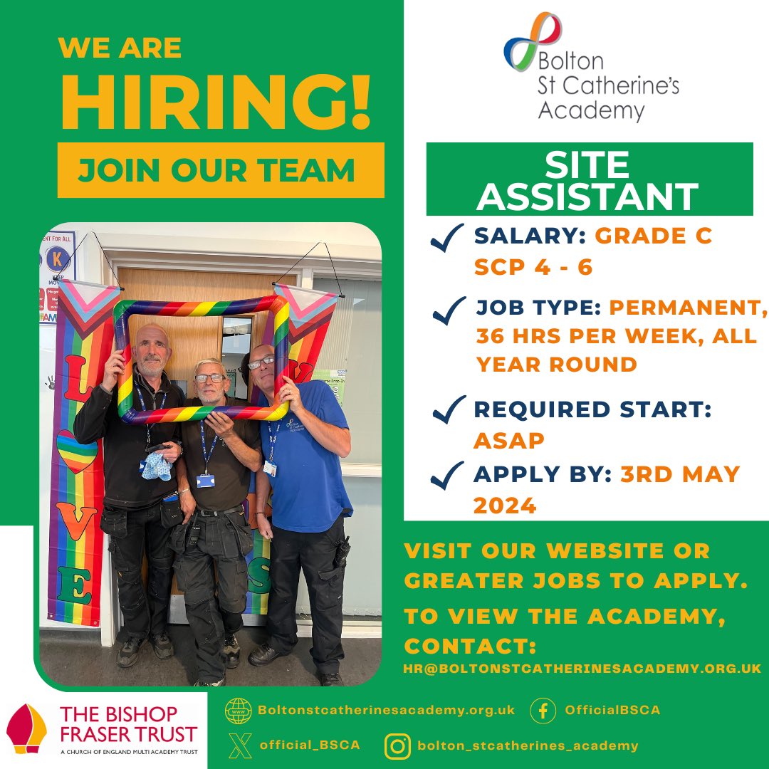 WE ARE HIRING! Are you looking for a job which allows you to use your skills to assist in providing every opportunity for young people to live life in all its fullness? If so, come and join us as a Site Assistant at BSCA 💪🏽 greater.jobs/search-and-app… @tbf_trust #WEAREBSCA