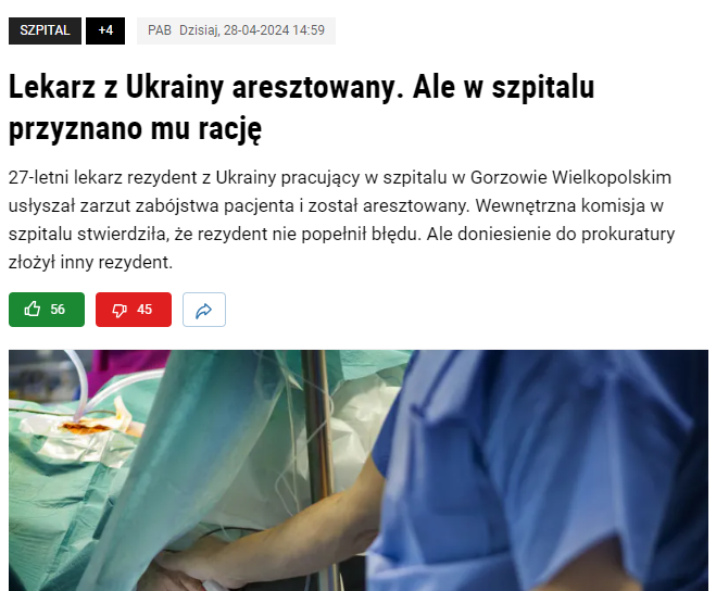 Polski rezydent zgłosił do prokuratury ukraińskiego rezydenta, który zamordował pacjenta, a bezkarna covidowa kasta lekarska broni ukra i twierdzi, że dobrze zrobił. 
Ukropolin to kraj mem.
wiadomosci.wp.pl/mlody-lekarz-o…