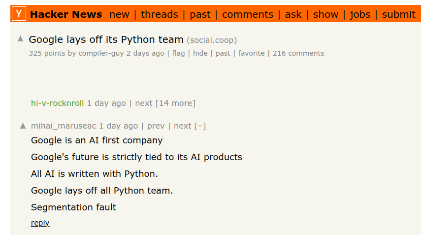 Google, a company focused on AI, has laid off their Python team. Make it make sense