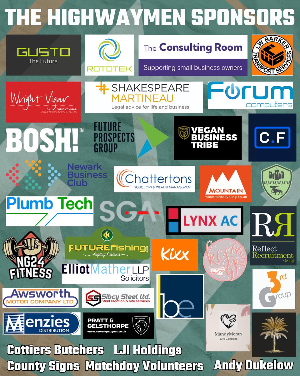 A massive thank you to all of our amazing sponsors who have supported us throughout the 23/24 season 👏🏼

Whether you're a headline sponsor of the club, a pitch-side, programme, player or matchday sponsor, you have all played your part in supporting The Highwaymen this season