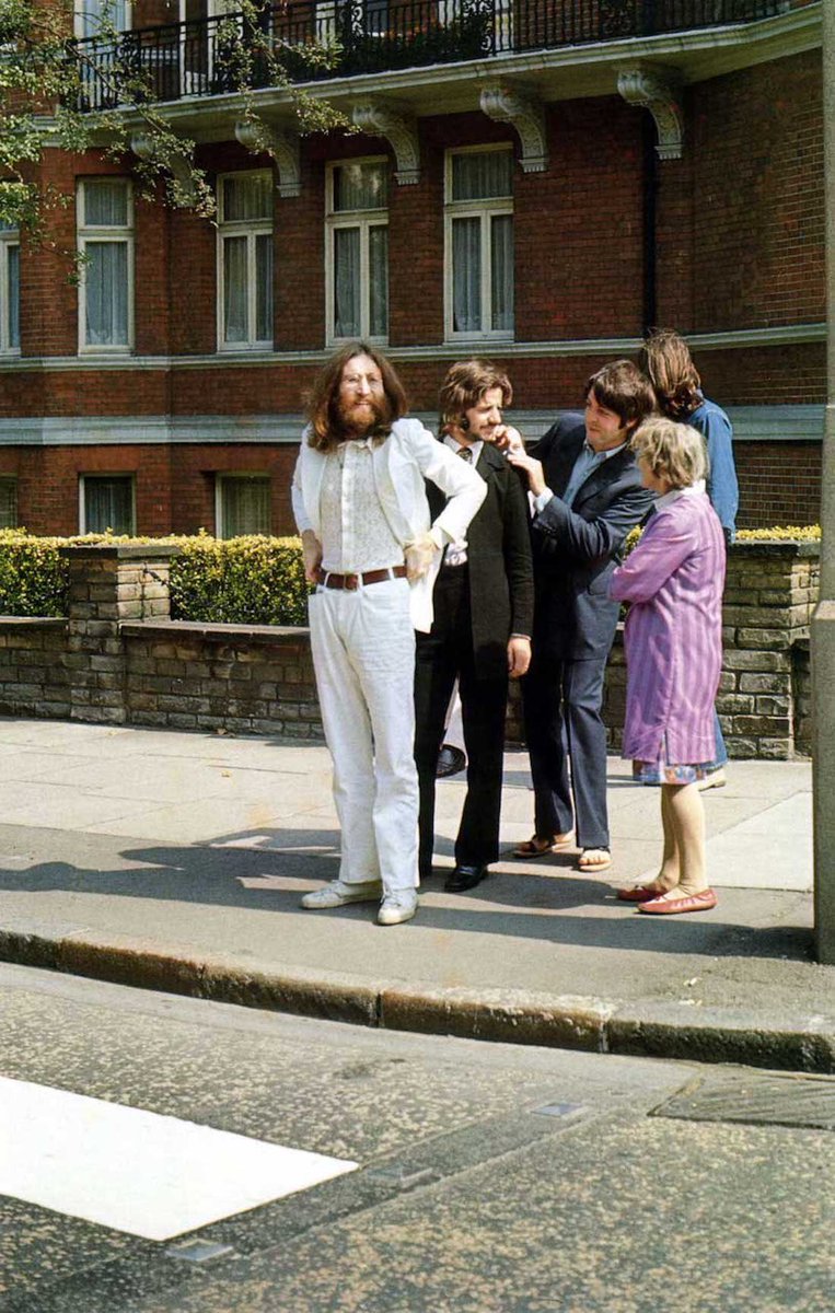 Moments before The Beatles crossed Abbey Road, 1969.