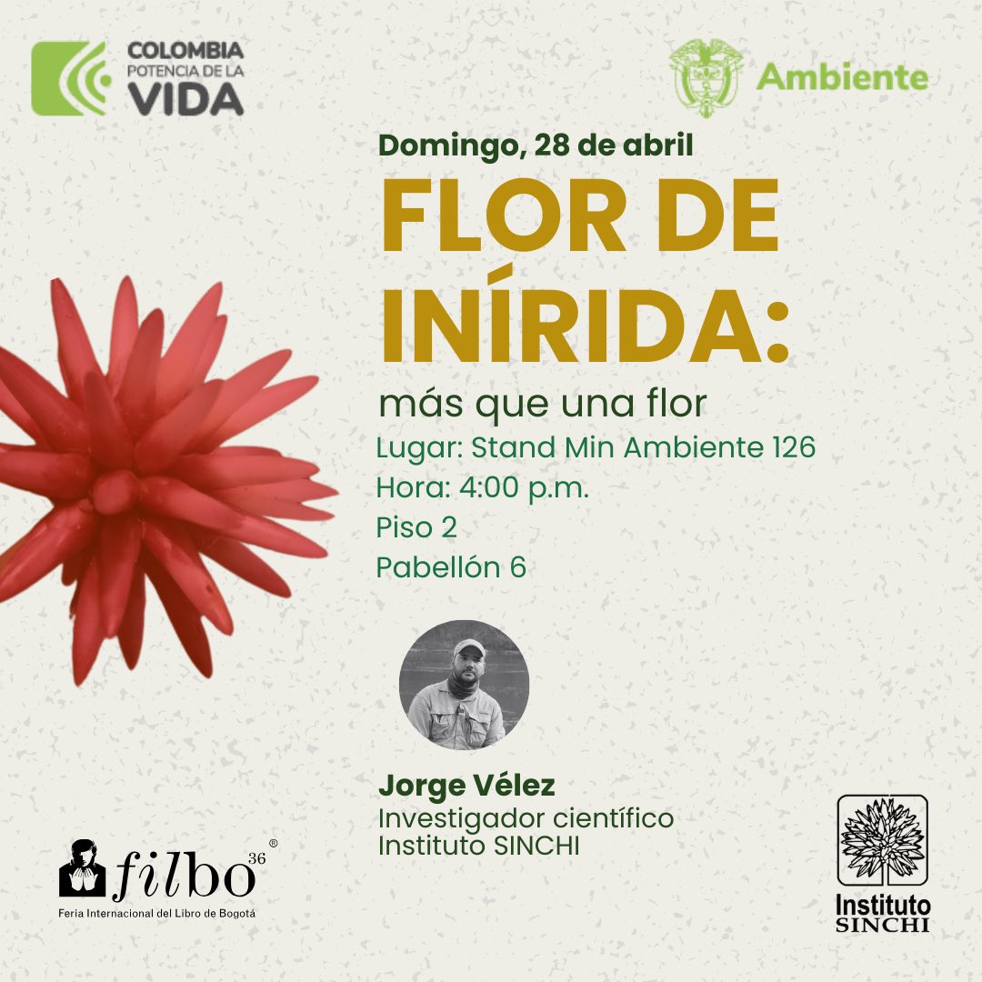 ¡Estamos cerrando la #FILBo2024 con broche de oro! 🥇

🐒Asiste a nuestro conversatorio:
💭 Flor de Inírida: más que una flor
⏰ 4:00 p.m.

☝️📣 #Atención 
Si te quedas hasta el final de la conversación, recibirás una #FlorDeInírida.

#FILBo2024
