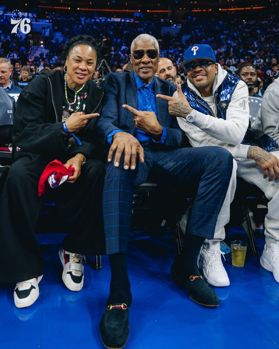 Dawn Staley x Dr. J x Allen Iverson Basketball and Philly excellence is in the house for game 4 👑 📸: @sixers