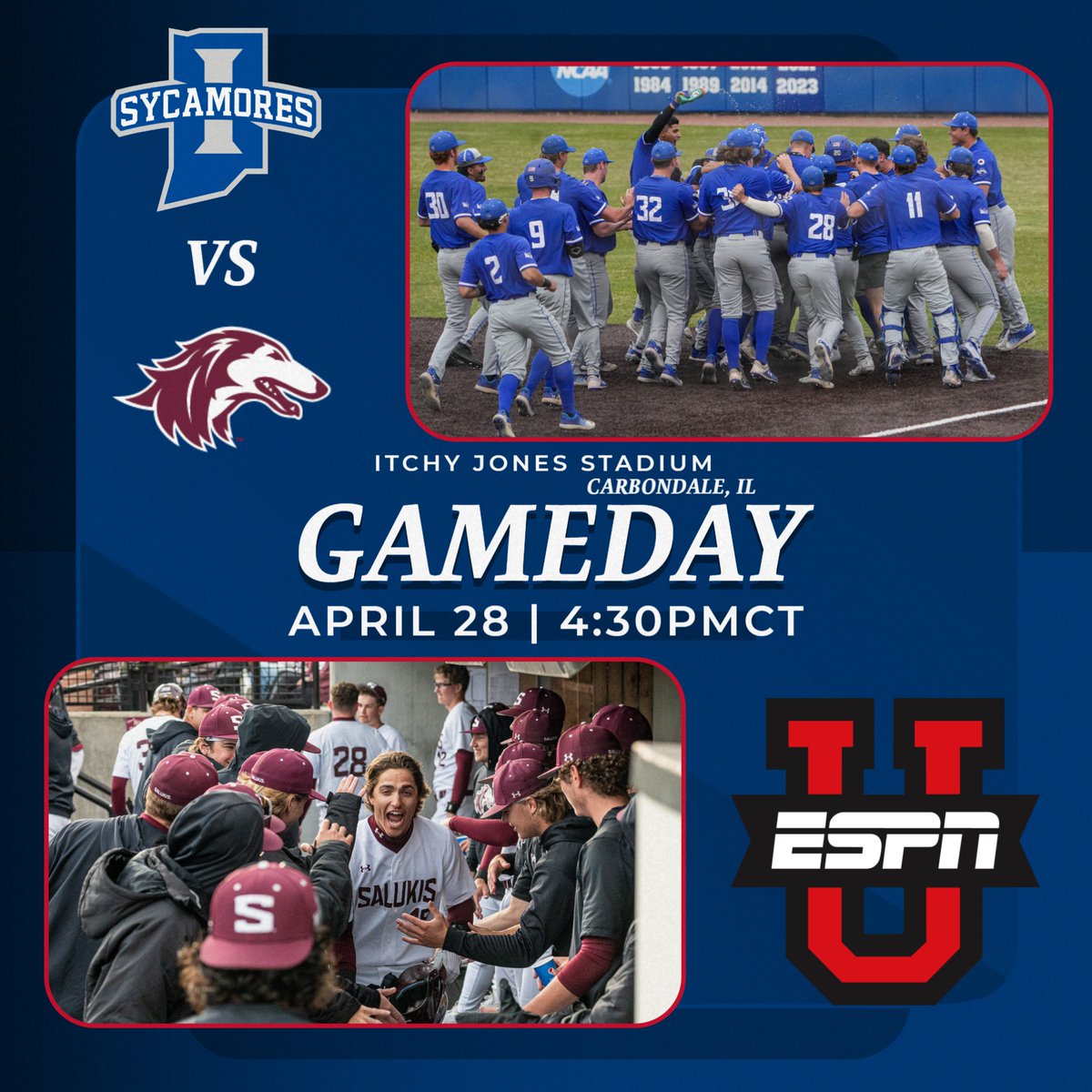 Valley Fans‼️ Don't forget to tune in TONIGHT at 4:30pm CT for the @IndStBaseball & @SIU_Baseball weekend series finale on @ESPNU‼️ #MVCBaseball