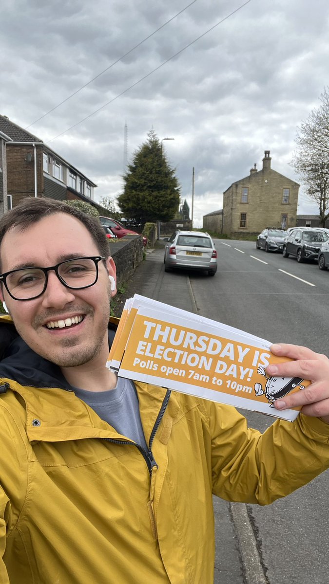 Great to be out across Yorkshire supporting fantastic Lib Dem candidates in key target wards 🗳️ This morning I was in Golcar (Kirklees) & then in Warley (Calderdale) this afternoon 🔶 Lots of supports & posters up across both. Best of luck for Thursday🤞