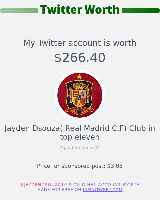 My Twitter worth is: $266.40

➡️ infinitytweet.me/account-worth