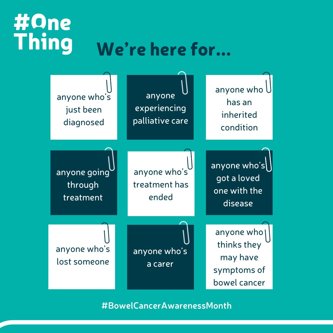 #OneThing we want you to know is we’re here for you. Wherever you’re in your #BowelCancer journey, our information and support services are here to help you and your loved ones💛 

Explore our range of services: bit.ly/3gASDMZ