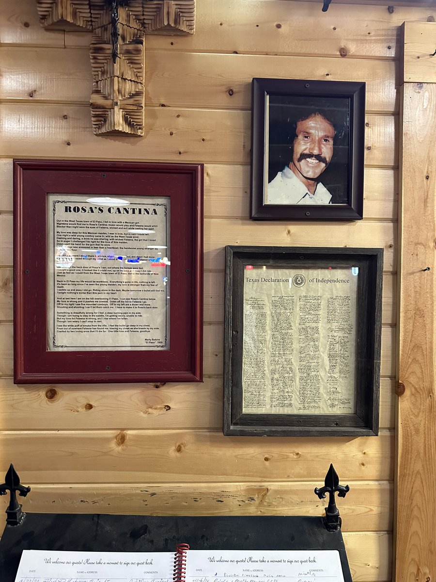 While doing campaign events in the west Texas town of El Paso yesterday, I had to stop at THE famous “Rosa’s Cantina.” Very cool to see the little tribute to Marty Robbins there.