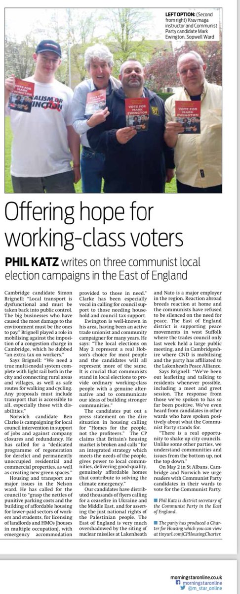 Have you seen this weekend's Morning Star? Phil Katz writes on all the candidates standing in the East of England, including our own Simon Brignell. morningstaronline.co.uk/article/offeri…