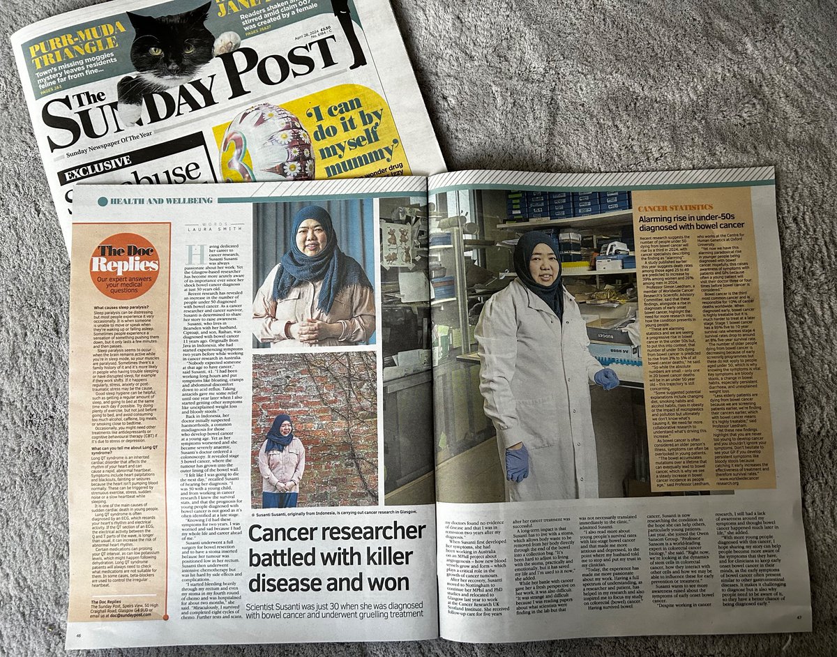 Sunday Post today! My story fighting bowel cancer in young age along side the expert commentary from @leedham_simon to raise awareness that people are never too young to get cancer Thank you @CRUKScotland @WorldwideCancer @owen_sansom for facilitating.
