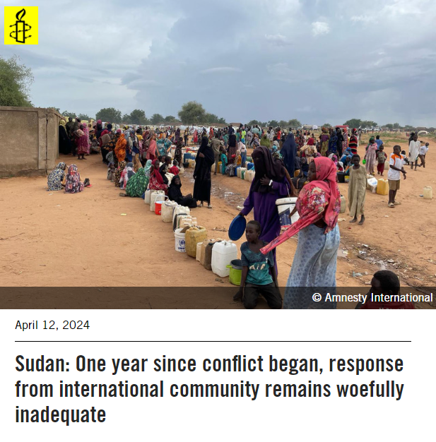A year of #Sudanese #conflict where 12,000 #civilians killed + 11 million displaced.

#UNSC resolution on #SudanCrisis for #IMMEDIATE cessation of hostilities & for unhindered #humanitarian access, STILL no relief to #Sudanese as #fighting continues, with no measures for #safety.
