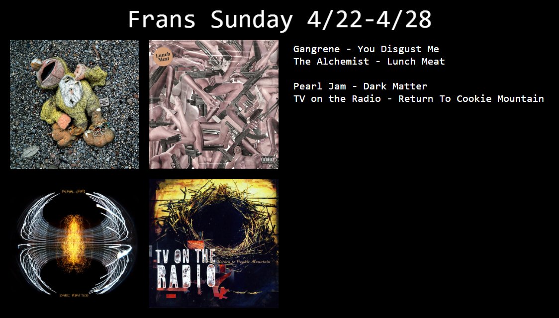 good afternoon, and welcome to another edition of frans sunday. shoutout the new topster website. as always, below are my 4 favorite first listens of the past week: 4/22-4/28. please reply, share, or quote with yours, and enjoy the great weather.