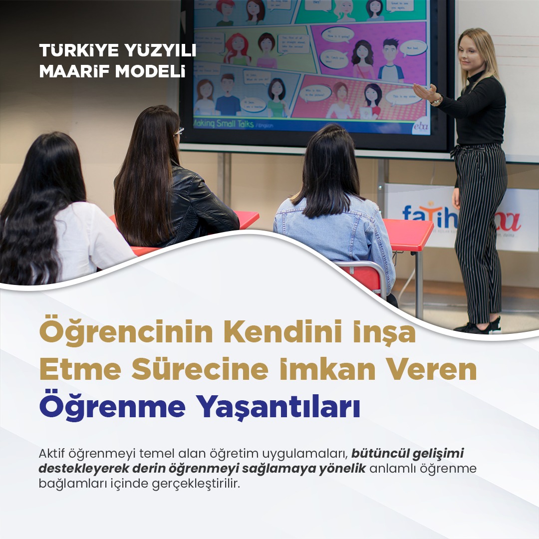 "Türkiye Yüzyılı Maarif Modeli" ile aktif öğrenmeyi temel alan öğretim uygulamaları, bütüncül gelişimi destekleyerek derin öğrenmeyi sağlamaya yönelik anlamlı öğrenme bağlamları içinde gerçekleştiriliyor.

#KöklerdenGeleceğe

<a href="/Yusuf__Tekin/">Yusuf Tekin</a>
<a href="/tcmeb/">Millî Eğitim Bakanlığı</a>