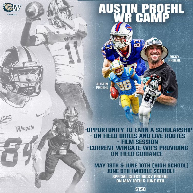 Ricky Proehl (@rickyproehl) on Twitter photo Wide Receiver camp with <a href="/AustinProehl11/">Austin Proehl</a>
May 18, June 8 and 10
Ages on flyer
Scholarships available
See comments to register!
š„š„
#football Wide Receiver camp with <a href="/AustinProehl11/">Austin Proehl</a>
May 18, June 8 and 10
Ages on flyer
Scholarships available
See comments to register!
š„š„
#football