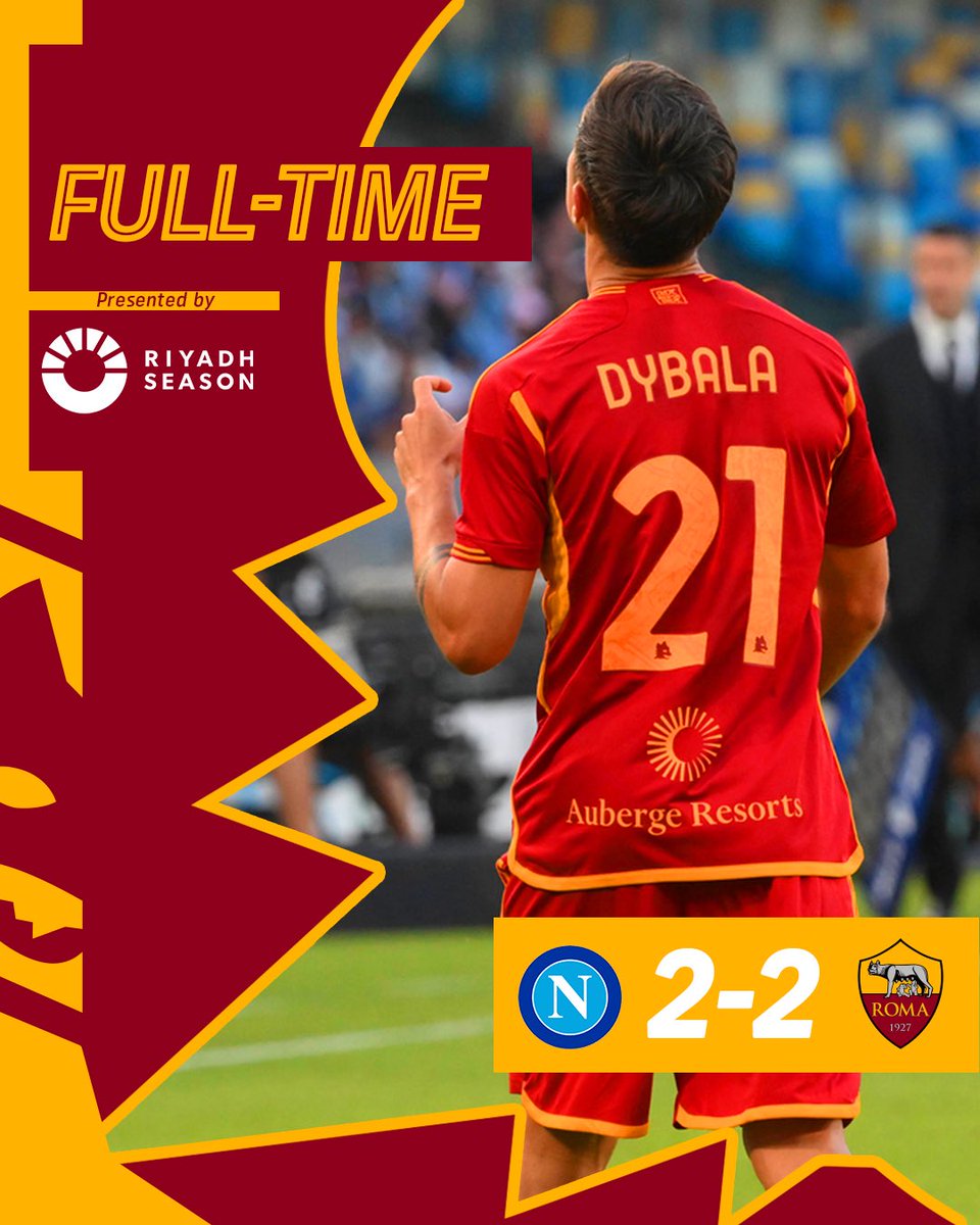 #NapoliRoma finisce in parità. Succede tutto nella ripresa: vantaggio con Dybala al 59’, ribalta il Napoli con Olivera al 64’ e Osimhen all’84’, pareggia per noi Abraham all’89’. #ASRoma