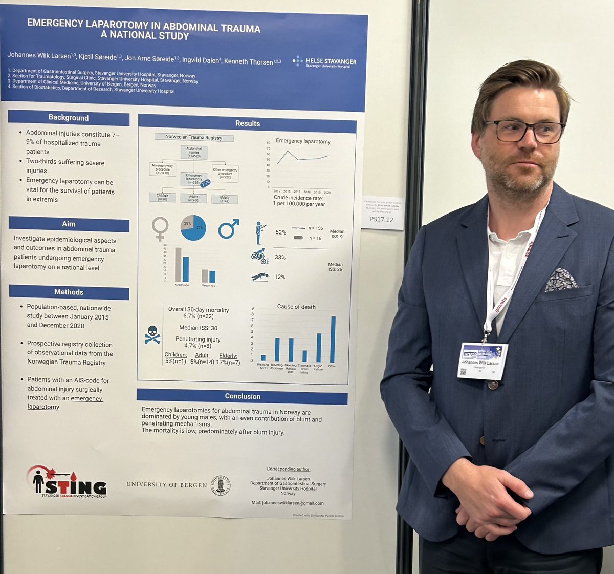 kenneththors's tweet photo. Dr. Johannes Wiik Larsen presenting «laparotomies for abdominal trauma in Norway» #STING #ECTES https://t.co/UVUzTFlWlP
