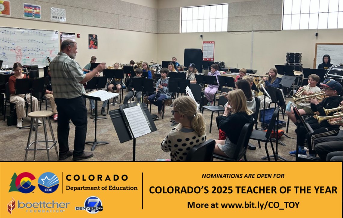 Did you know that ANYONE can submit a nomination for Colorado's 2025 Teacher of the Year? Nominations are open through Tuesday, May 28 at bit.ly/CO_TOY!