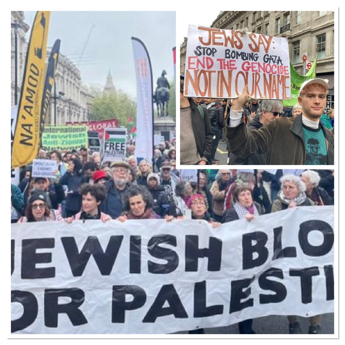 They claim Palestinian marches frighten Jews from central London. Yet here they are marching with us campaigning against #GazaGenocide