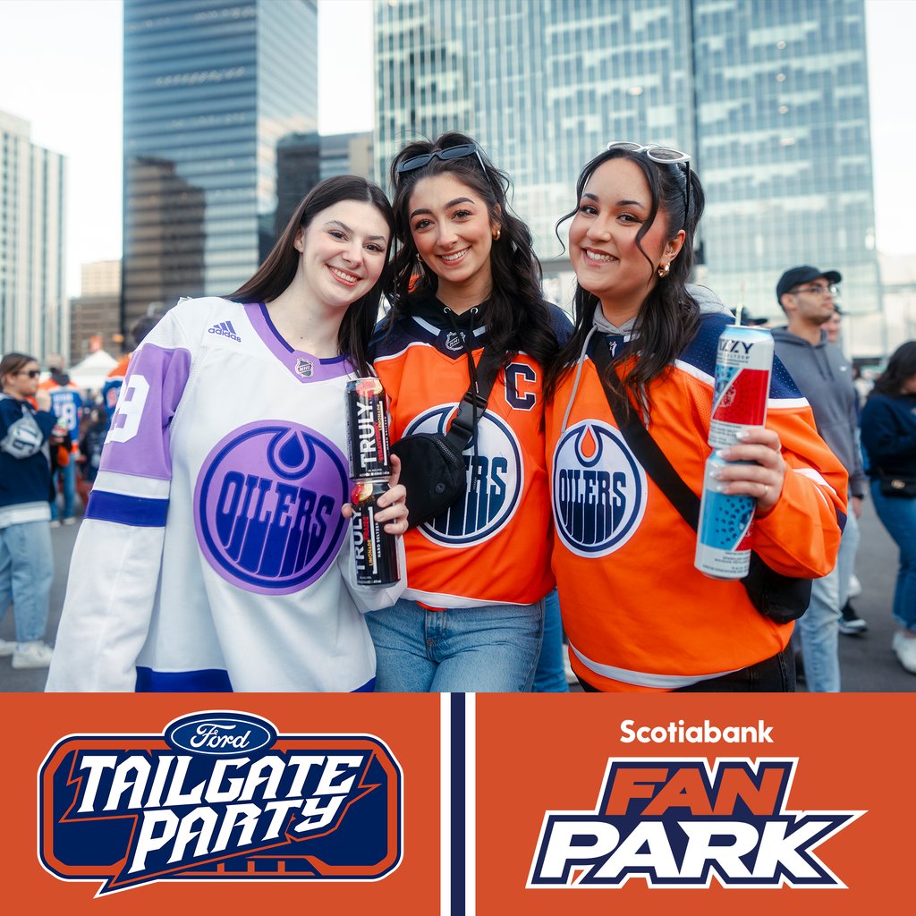 🧡💙 PLAYOFF GAME DAY!!⁠ ⁠ The greatest outdoor watch parties in Edmonton return for Game 4️⃣ TONIGHT in #IceDistrict!! ⁠ The @FordCanada Tailgate Party, @Scotiabank Fan Park and the @Molson_Canadian Hockey House open at 7:30 PM!