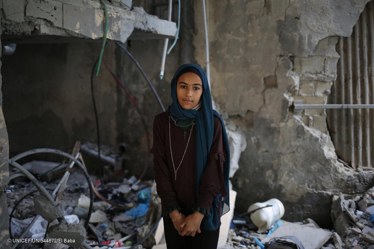 “I want the war to stop now. I don't want to be displaced over and over; I only want to feel safe,” says 12-year-old Sama, standing in the rubble of her house in Rafah, Gaza. Every child has the right to safety. Children need a ceasefire. Now.