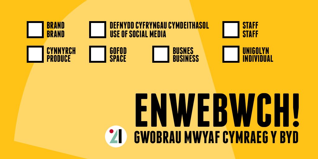 Enwebwch fusnesau 'mwyaf Cymraeg y byd' yn y categorïau isod cyn 03 Mai! 🏆 Brand 🏆 Cyfryngau cymdeithasol | Social media 🏆 Staff 🏆 Cynnyrch | Produce 🏆 Gofod | Space 🏆 Busnes | Business 🏆 Unigolyn | Individual Nominate here: bwrlwmarfor.cymru/gwobrau-mwyaf-…