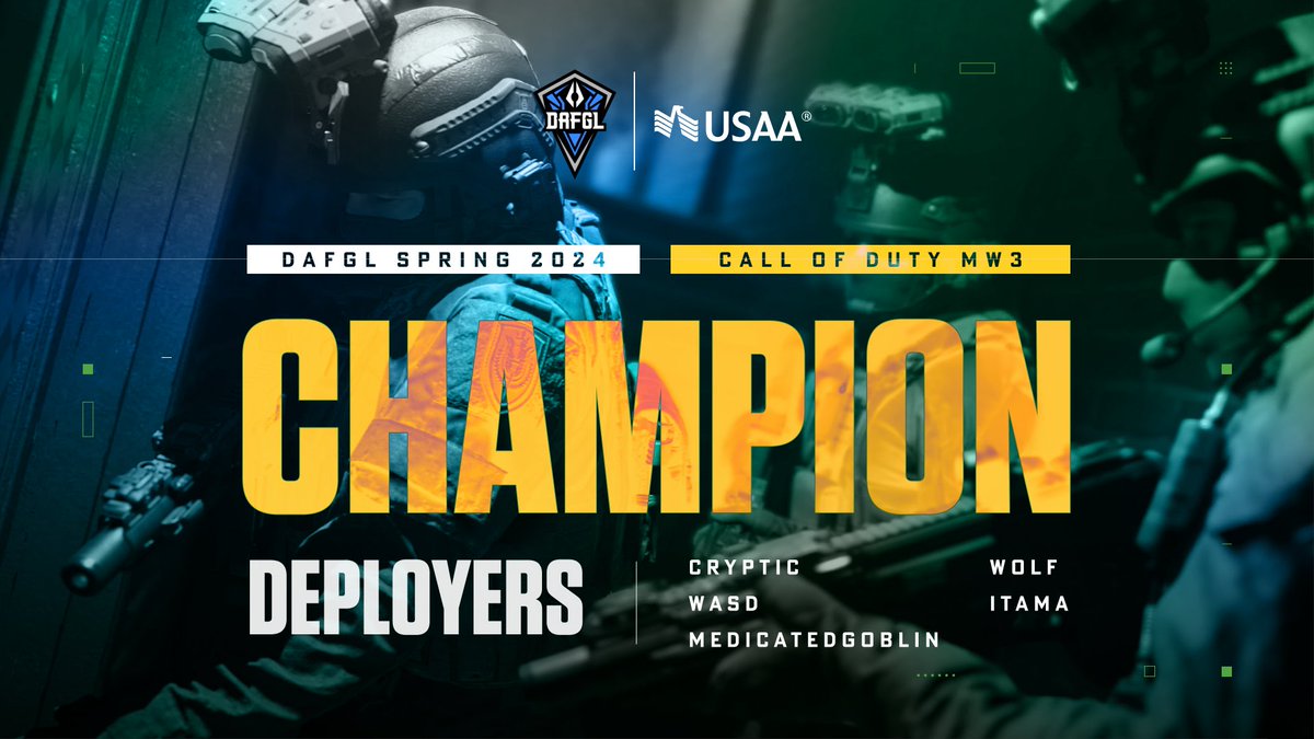 Congratulations to our COD MW3 champions: Deployers — Cryptic, WASD, Wolf, Itama, MedicatedGoblin 💥🔥 Itching for more COD action? Catch FORCECON on May 11 to witness six U.S. armed service branches compete in the Armed Forces Esports Championship! airforcegaming.com/forcecon