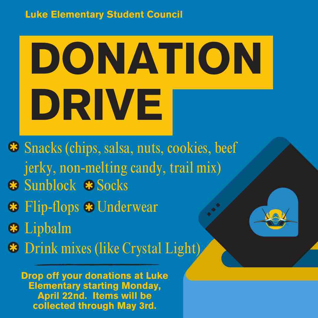 Check out the amazing drive our StuCo has organized!!  What grade level will being the most items??  Winning prize to the top grade level in PreK-3rd and 4th-8th. 💙⭐️✈️💜 #oneteamonemission #believeinALL