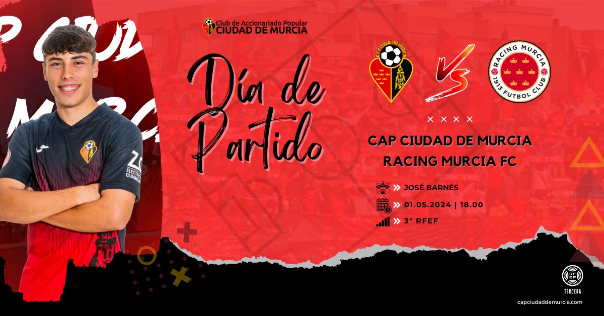 ⚽ 𝗝𝗢𝗥𝗡𝗔𝗗𝗔 𝟯𝟮

🆚 #CAP - #RAC 
🏆 #TerceraRFEF
📆 Miércoles, 1 de mayo
⏰ 18:00h
🏟️ José Barnés
🎟 10€ entrada general, 6€ sub23/jubilados
🚨¡¡ENTRADA GRATIS SI LLEVAS PUESTA TU CAMISETA DEL CIUDAD!!

#RojinegroEsUnSentimiento |#Ciudad2324 ♥️🖤