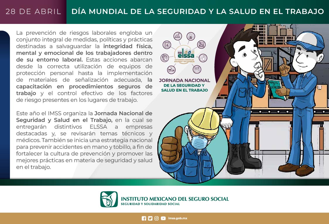 Tu_IMSS's tweet photo. 🗓️ 28 DE ABRIL | DÍA MUNDIAL DE LA SEGURIDAD Y LA SALUD EN EL TRABAJO👷‍♀️👨‍💼👩‍🍳 https://t.co/UWeiEf6evh