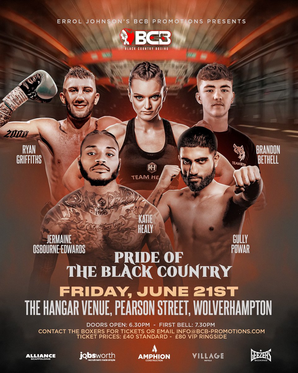 🥊Hangar Venue on a Friday night with five of the black country's best. Tickets available now £40 and £80 VIP. bcb-promotions.com/2024/04/28/pri… #boxing #Wolverhampton