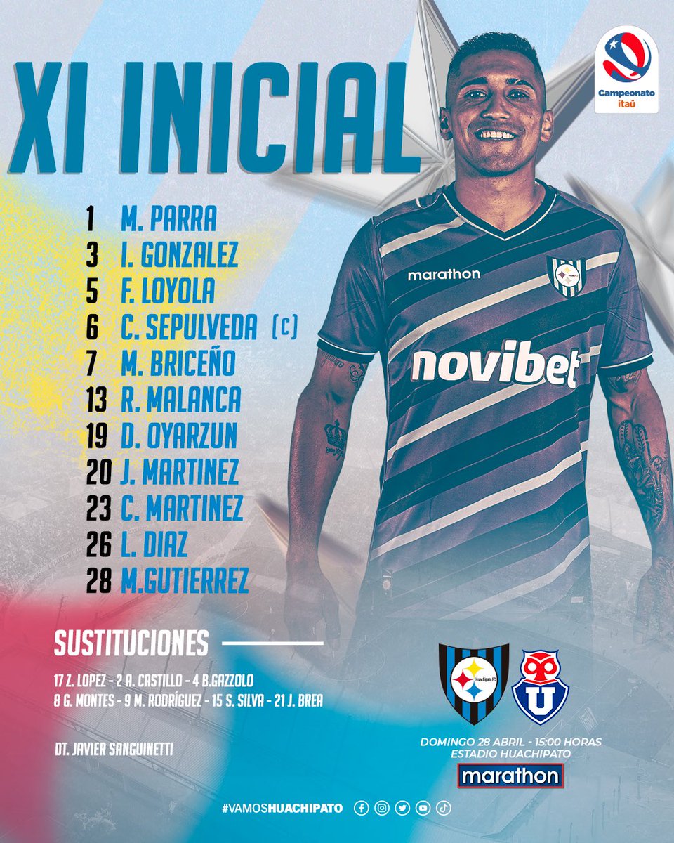 𝑨𝑳𝑰𝑵𝑬𝑨𝑪𝑰𝑶́𝑵 Marathon✍️

📋 @Huachipato y los 1️⃣1️⃣ Acereros para enfrentar a @udechile 🔵⚫️ 

#VamosHuachipato