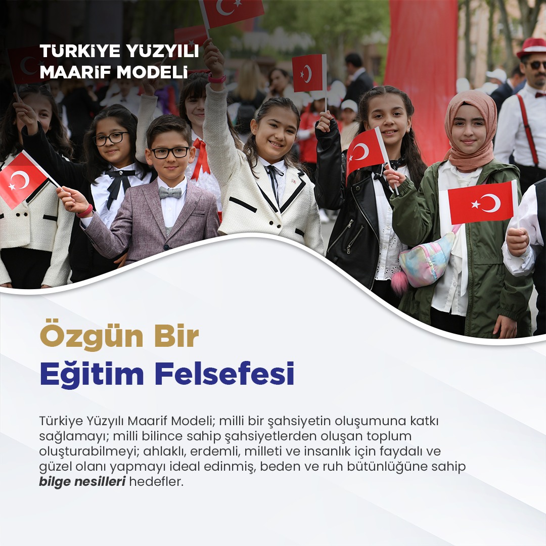 "Türkiye Yüzyılı Maarif Modeli" ile millî bilince sahip şahsiyetlerden oluşan bir toplum; ahlaklı, erdemli, milleti ve insanlık için faydalı olmayı ideal edinmiş nesiller hedefleniyor. 

#KöklerdenGeleceğe

<a href="/Yusuf__Tekin/">Yusuf Tekin</a>
<a href="/tcmeb/">Millî Eğitim Bakanlığı</a>