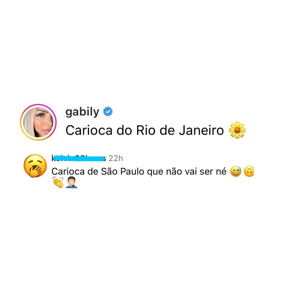 🚨VEJA: Internauta responde Gabily após a cantora postar nova foto e escrever: “Carioca do Rio de Janeiro.”