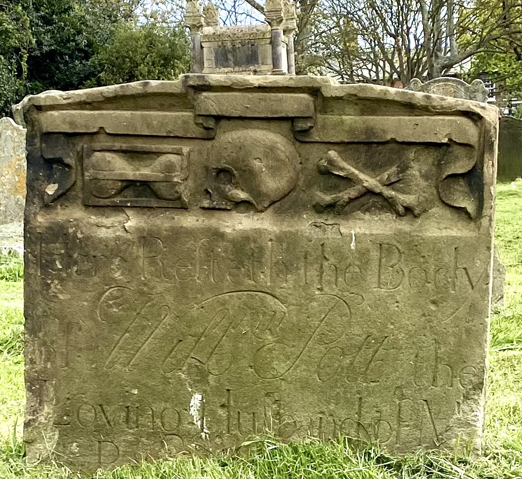 'Oh Death be not proud though some have called you Mighty and Dreadful, for thou art not so.....One short sleep and we wake eternally and Death shall be no more.' Abridged form John Donne's extraordinary 'Death be not Proud'. 1633. The stone commemorates William Pott of Southwold