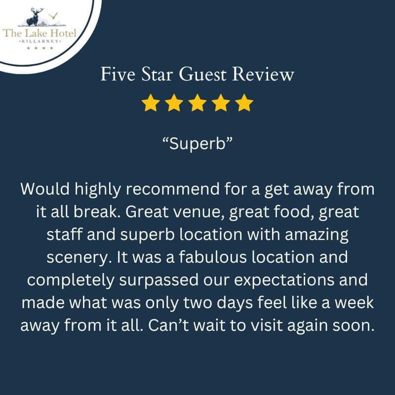 We absolutely love receiving guest feedback, reviews like this mean so much to our family run hotel 💖 #guestreview #guestappreciation #familyownedhotel #lakehotelkillarney #luxuryhotel #escapetothelake